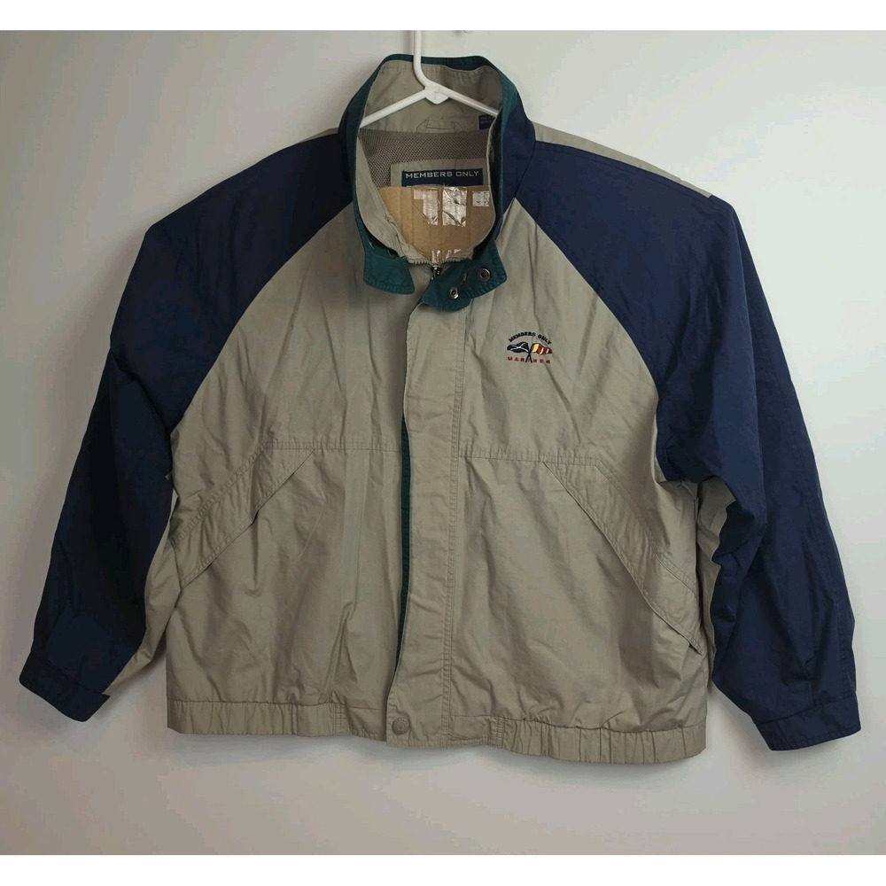 Vintage 90's Members Only Mariner Full-zip Jacket Men's Size L Tan/Blue/Green